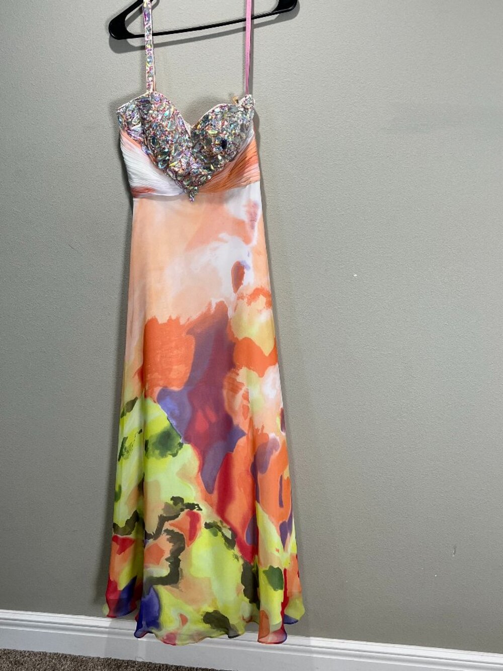 Blush Prom By Alexia Chiffon Watercolor Single Strap Sparkle Prom Dress Size 8